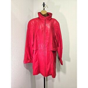 Vintage 80s Trap Grunge Tibor Retro Red Leather Long Jacket Coat Womens XL Punk
